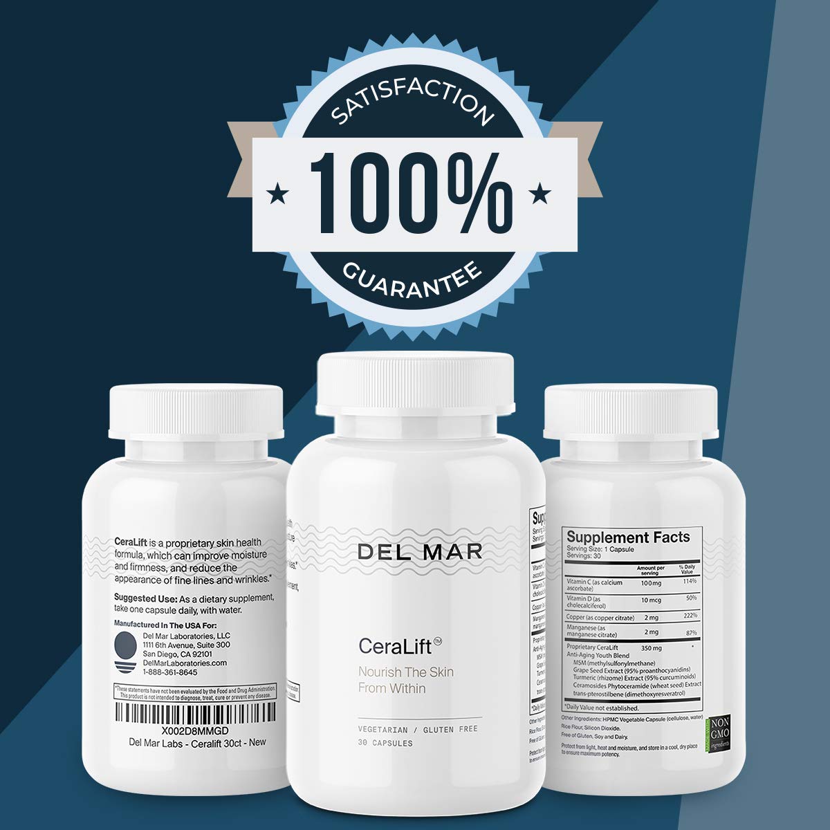 Del Mar Labs - CeraLift - 30 Day Supply - Doctor Formulated - For Reduction in Appearance of Fine Lines and Wrinkles - Anti-Aging Ceramides and Antioxidants - Vegetarian Capsules