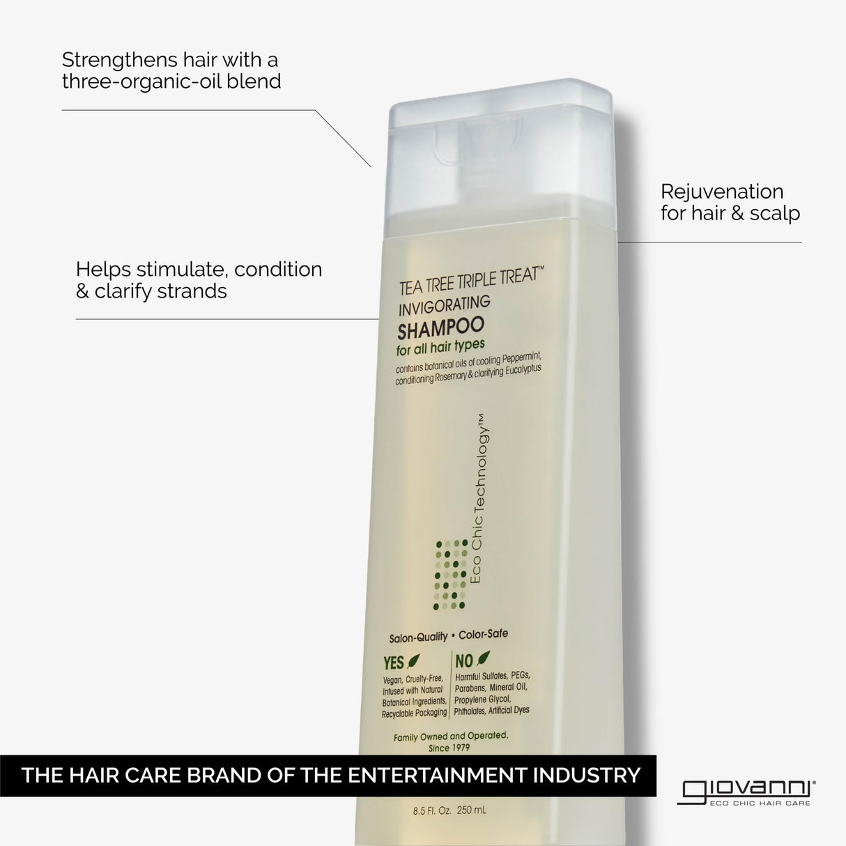 GIOVANNI Tea Tree Invigorating Shampoo - Special Clarifying Shampoo w/Organic Natural Oils for Women & Men, Cleansing & Moisturizing for Thin Hair, Rosemary, Eucalyptus & Peppermint Oil - 128 Fl Oz