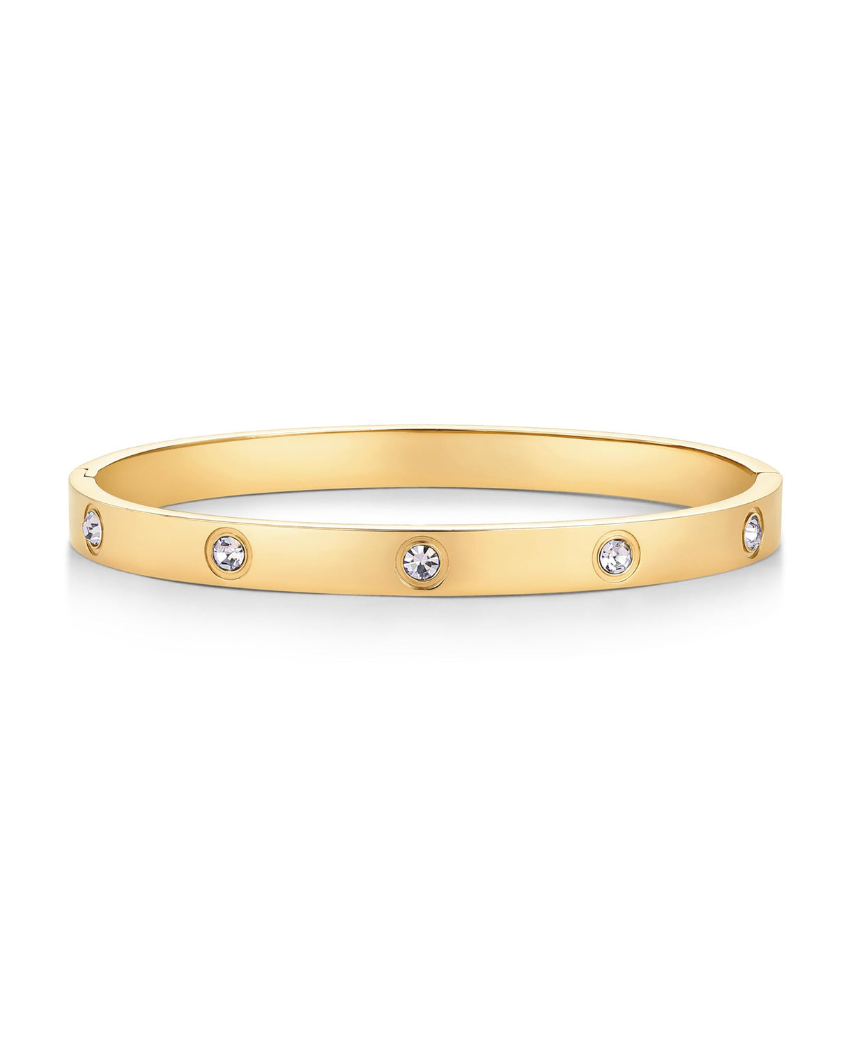 PAVOI Waterproof Bracelet for Women - 14K Yellow Gold Plated Bangle with Cubic Zirconia - Stainless Steel Hinge Bracelet Jewelry Gifts - 6.5"