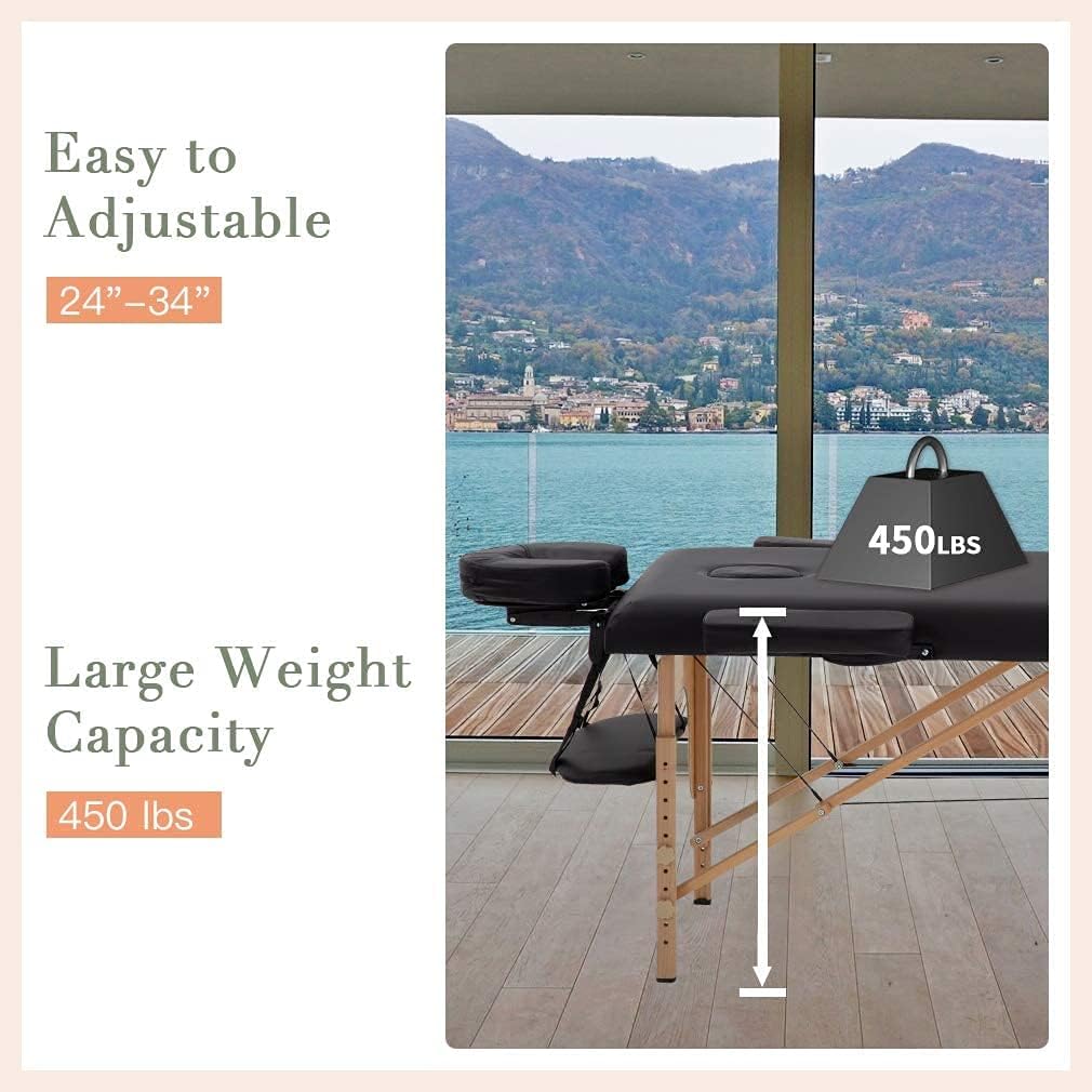 BestMassage Massage Bed Portable Massage Table 24 inche Wide Lash Bed Heigh Adjustable 2 Folding Spa Table with Non-Woven Bag for Spa Footmassage Facial CareSpa Tattoo
