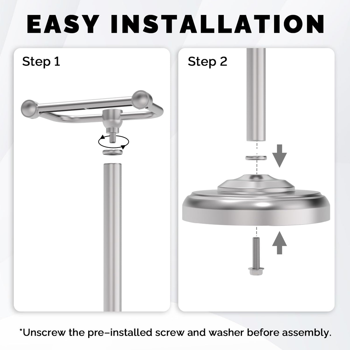 WZKALY Toilet Paper Holder Stand, Brushed Nickel Toilet Paper Holder Free Standing, Post Pivoting Design & Stable Weighted Base SUS304 Stainless Steel for Bathroom(Mega Roll)