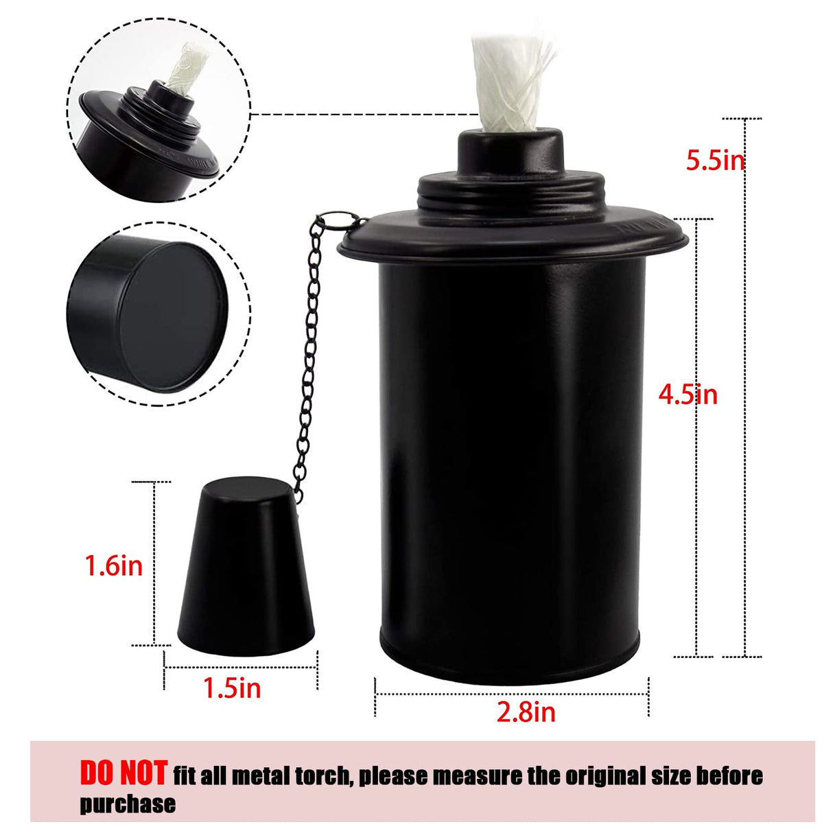 12oz Torch Replacement Canisters - 4 Pack Bamboo Torch Fuel Canister Torches Cans With Wicks and Covers, Refillable Metal Tabletop Lantern For Garden, Patio, Luau Party
