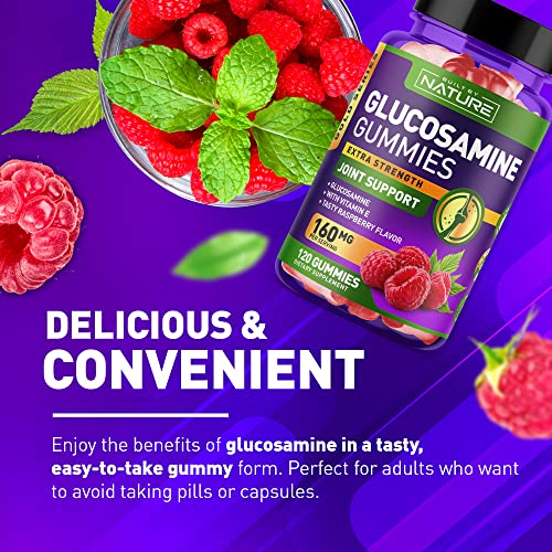 Glucosamine Gummies with Vitamin E - Advanced Joint Support Gummy Supplement, High Potency Antioxidant & Inflammatory Response, Comfort for Back, Knees, Hands, Non GMO, 120 Extended Delivery Gummies