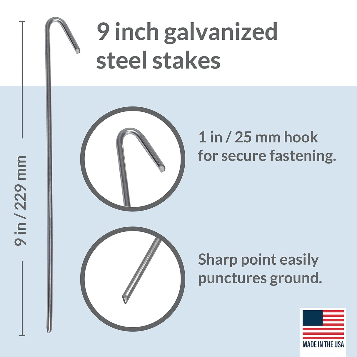 Pinnacle Mercantile 120 Pack Tent Stakes Metal Garden Edging Fence Hooks Pegs Christmas Decoration Stakes Made USA 9 inches Long