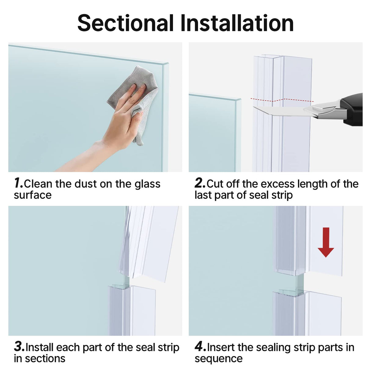 AmazerBath 5 PCS Shower Door Side Seal Strip for 3/8 Inch Glass - 15.75 Inches x 5, 5 Sections Segmented Shower Installation Kit, Frameless Glass Door Seal Strip