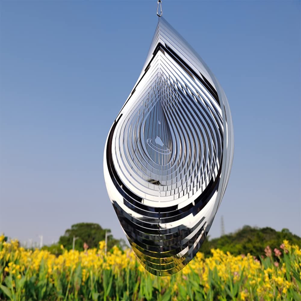 Wind Spinner 3D Water Droplets Shape Highly Reflective Stainless Steel Metal Outdoor Garden Decor, Decorations to Scare Away Yard Birds 12 inch, Birthday Gifts for Mom,Mother's Day,Aunt Gifts