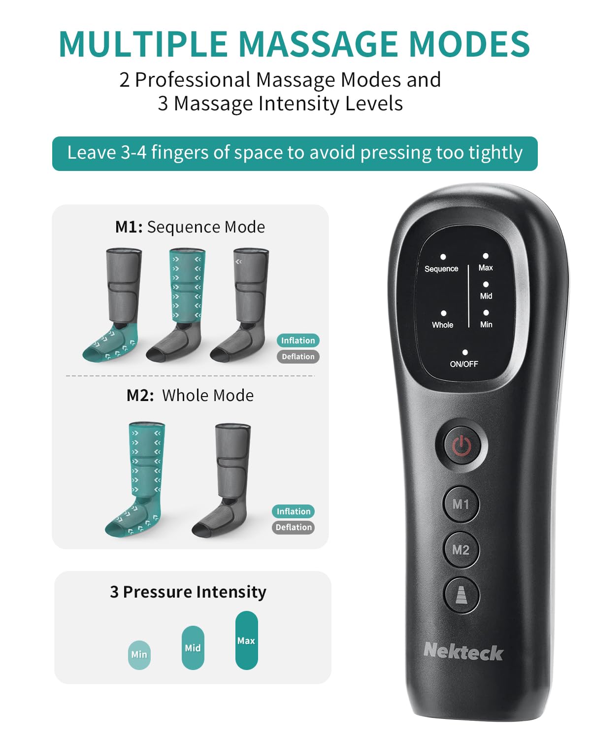 Nekteck Leg Massager with Air Compression for Circulation and Relaxation, Foot and Calf Massage Machine with Hand-held Controller, Adjustable Leg Wraps for Home and Office Use - FSA HSA Eligible