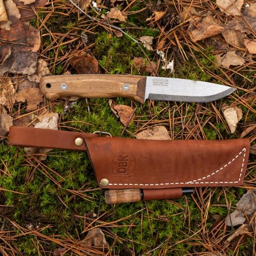 BPS Knives Bushmate 2.0 Designed by DBK - Bushcraft Knife - Fixed-Blade Carbon Steel Knife with Leather Sheath & Firestarter - Outdoor Full Tang Camping Survival Knives