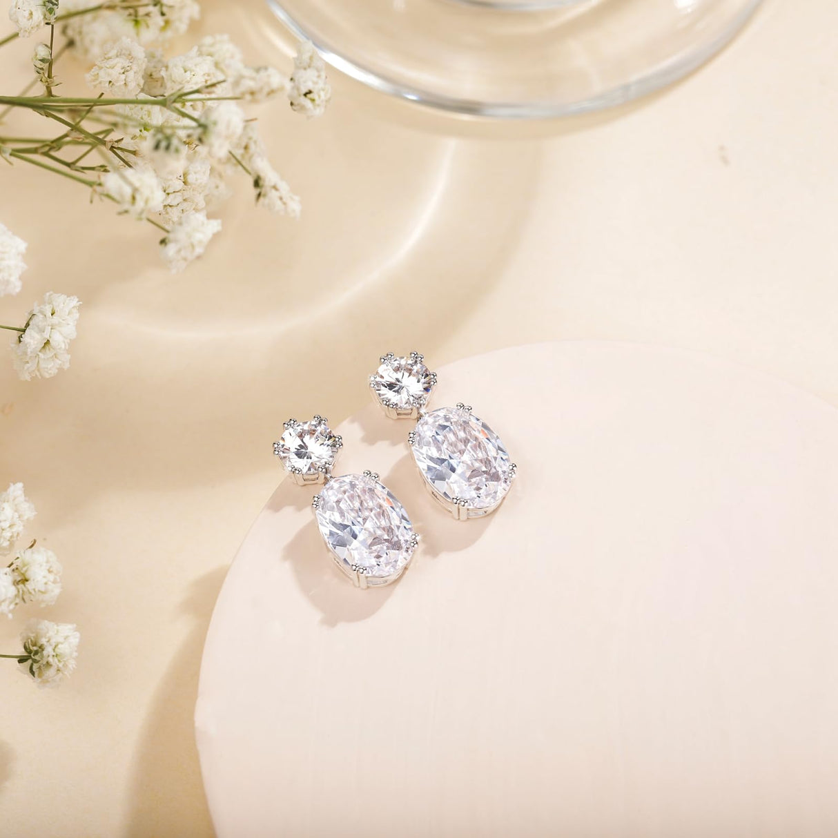 EAMTI Wedding Earrings for Women Cubic Zirconia Dangle Bridal Earrings 925 Sterling Silver Post Oval Earring for Prom Bridesmaid