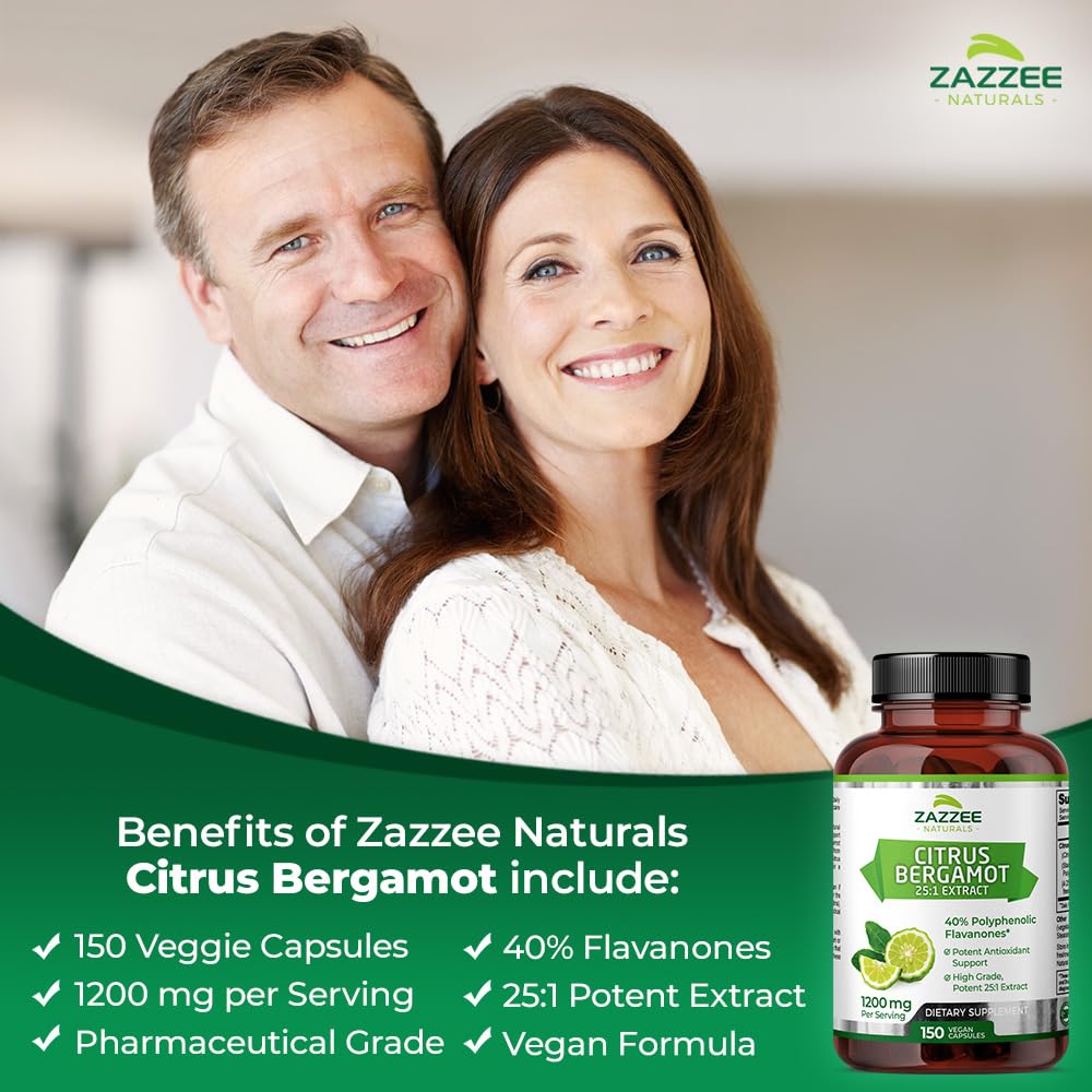 Zazzee Extra Strength Citrus Bergamot 25:1 Extract, 1200 mg per, 40% Polyphenolic Flavanones, 150 Vegan Capsules, Concentrated and Standardized 25X Potency, Non-GMO and All-Natural, Made in The USA