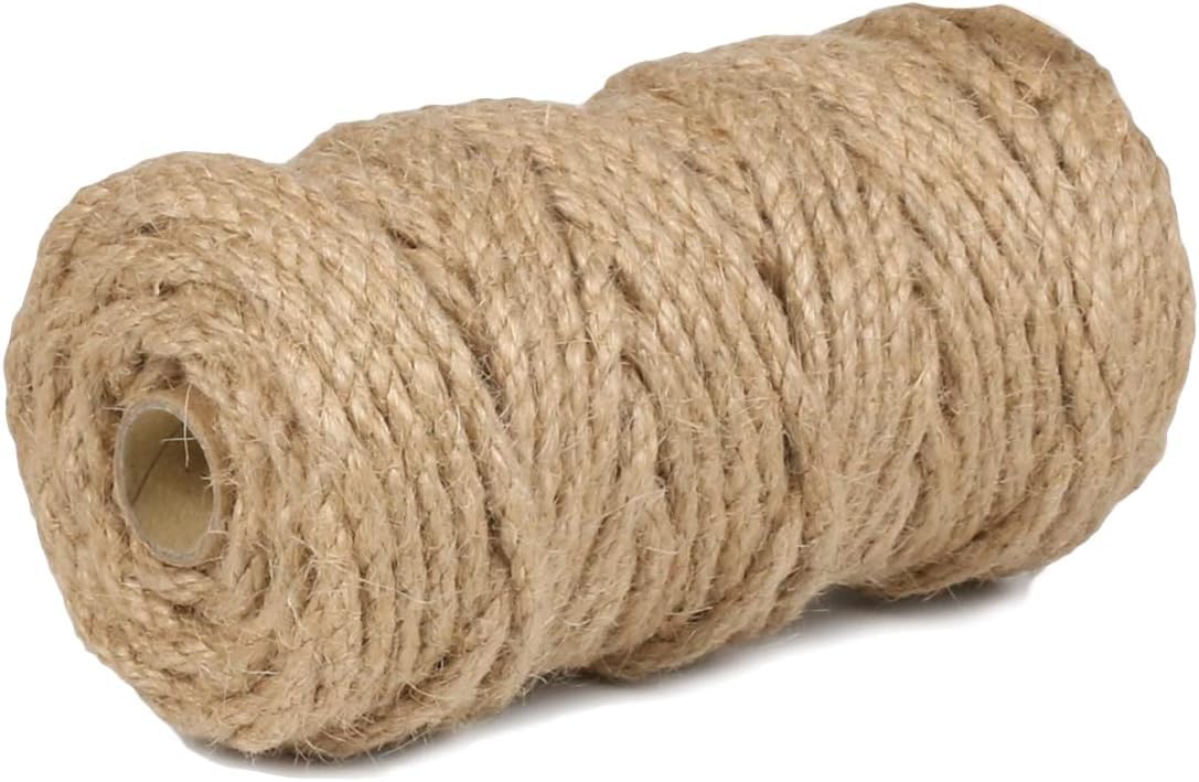 PerkDecor 5Pack 5mm Natural Jute Twine Rope 525 Feet Twisted Heavy Duty Thick Twine for Cat Scratching Post Tree Craft Projects Garden Home Decoration Packing Bundling (Brown-105Feet/Roll)