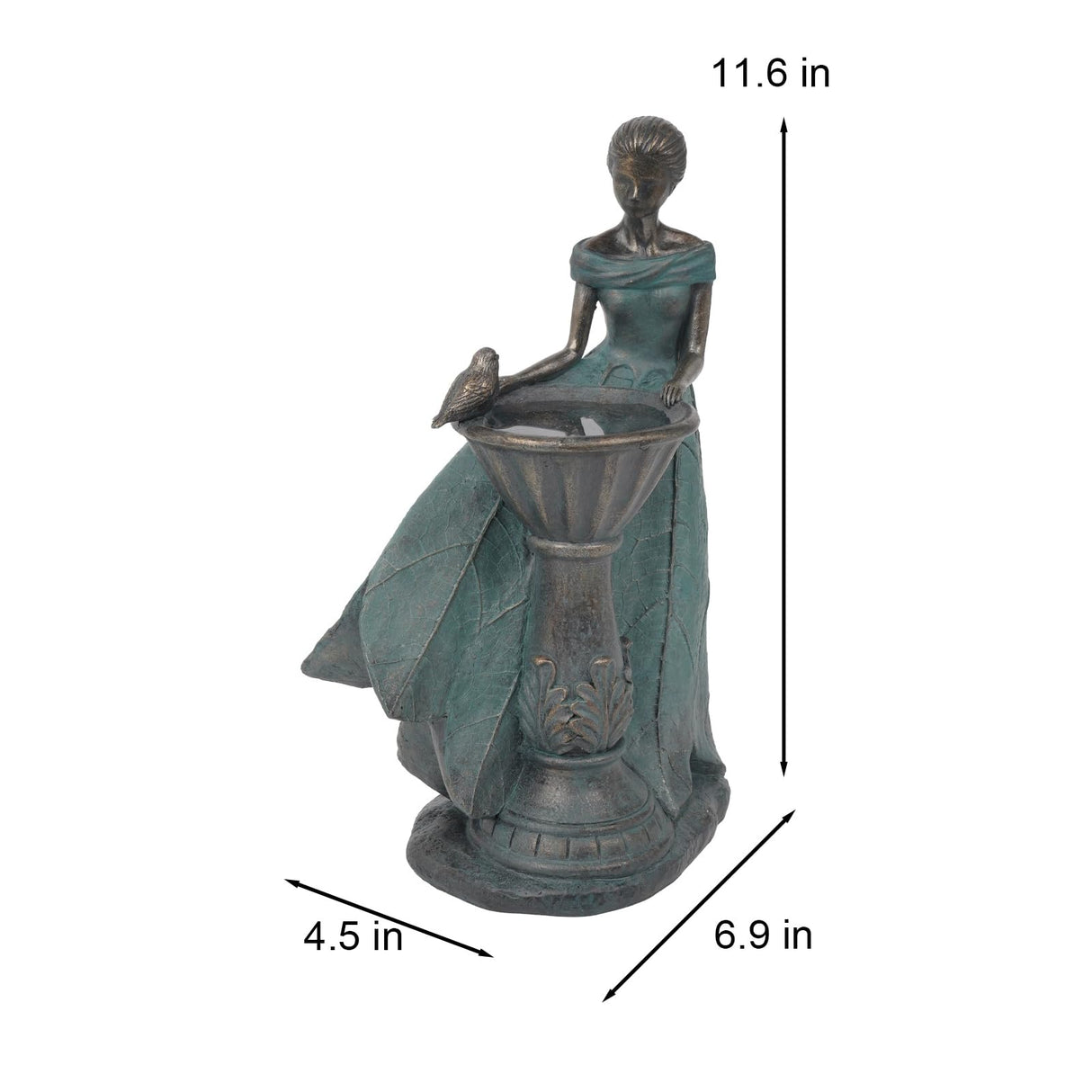 DiliComing Fairy Outdoor Statue Garden Decor with Solar Birdbath 12 Inch