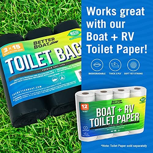 45 Portable Toilet Bags, Biodegradable 5 Gallon Human Waste Bags for Camping, Boating, Car & Compost, Fits Bucket Seat, Outdoor Use