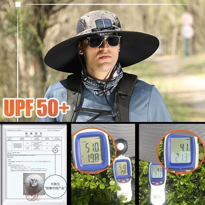 Solar Fan Hat Wide Brim Solar Fan Hat Outdoor Wide Brim Sun Hat with 2 Solar Fan Fishing Hat - Removable & USB Charging Fan