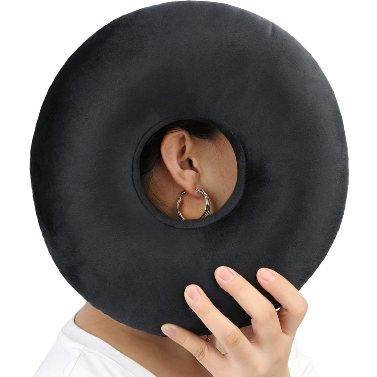 Heal n Hope Piercing Pillow Ear Pillows Donut with Hole for Ear Pain CNH Piercing Pain Relief Sleeping Pressure Sore Side Sleepers Ear Guard Protector, Velvet Black