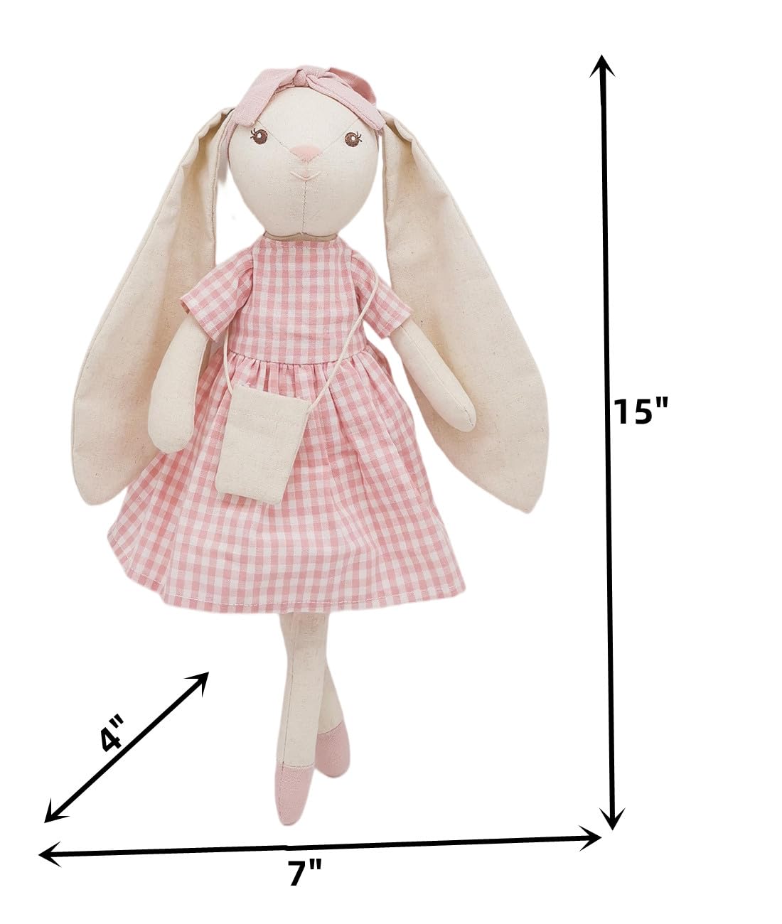 Mikee Fluffie 15" Bunny Stuffed Animal for Girls, Plush Toy Doll -Wearing Pink Plaid Dress,Cute Doll Set Dress Up for 3 4 5 Year Old Girl - Gift for Little Girl, Birthday, Easter,Christmas…