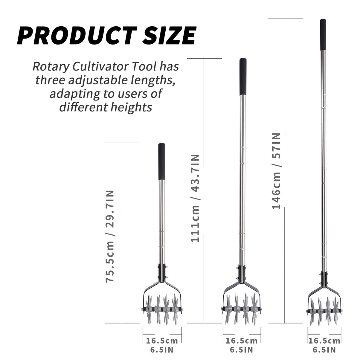 BARAYSTUS Rotary Cultivator Garden Tool, Adjustable Hand Tiller, Long Handle Cultivator for Aerating, Planting and Mixing Soil or Reseeding Grass