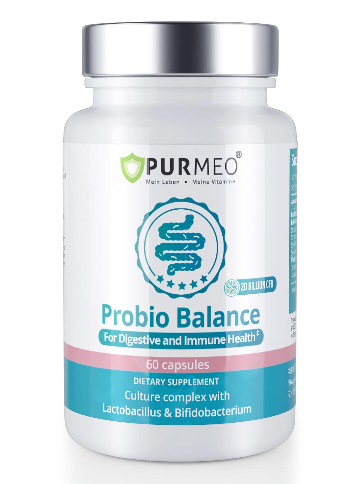 purmeo Probiotics for IBS Anti Diarrhea, Gas, Bloating - Support Immune, Digestive & Gut Health - Clinical Proven Lab4 Strains Daily Probiotic 20 Billion CFU - Shelf Stable - 60 Capsules