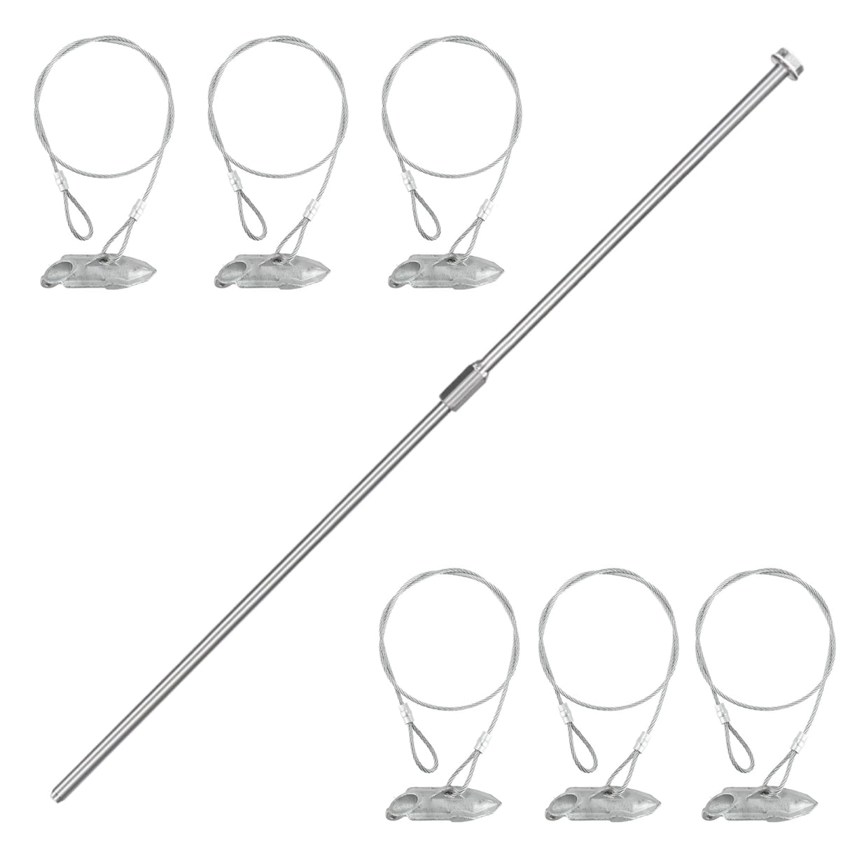6 Pack Ground Earth Anchors with Drive Steel Stool - Easy Hook Anchor with 30" Long x 1/8" Cable, Ideal for Securing Shed, Fence, Green House, Swing Set and More.