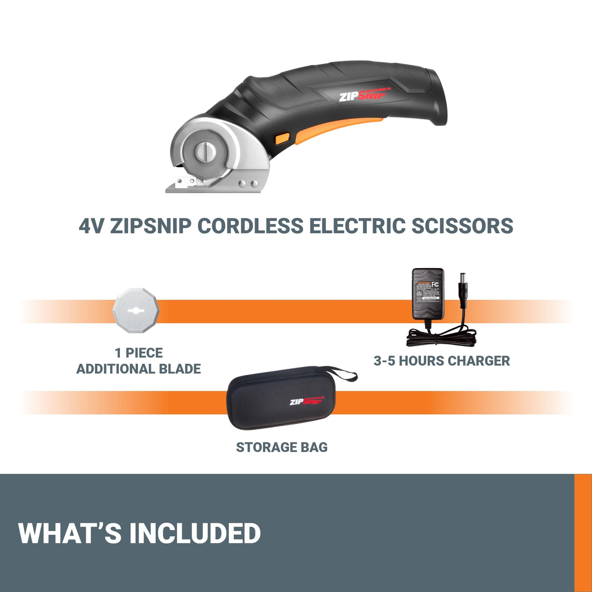 Worx Zipsnip Cordless Electric Scissors, Rechargeable Cardboard Box Cutter, 4V Powerful Fabric Scissors with 2 Safety Blades & Storage Bag WX082L.2