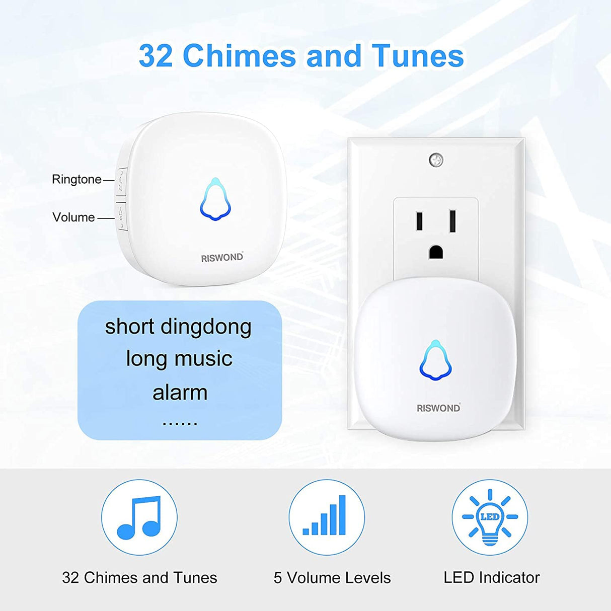 Wireless Motion Sensor Door Chime: Business Entry Doorbell Indoor Motion Detector Alarm Buzzer Store Entrance Alert Bell (500Ft Range, 32 Tunes, 5 Level Volume) 1 sensors 1 Receiver