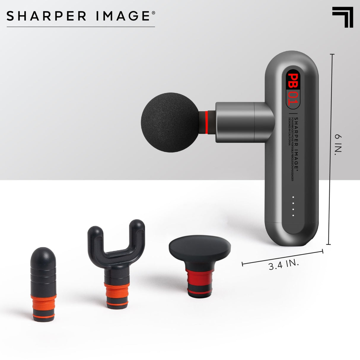 Sharper Image Powerboost Move - Portable Percussion Massage Gun with 4 Attachments, 4 Speeds| Lightweight Full Body Back & Shoulder Massager| Deep Tissue Muscle Recovery, Pain Relief & Soreness