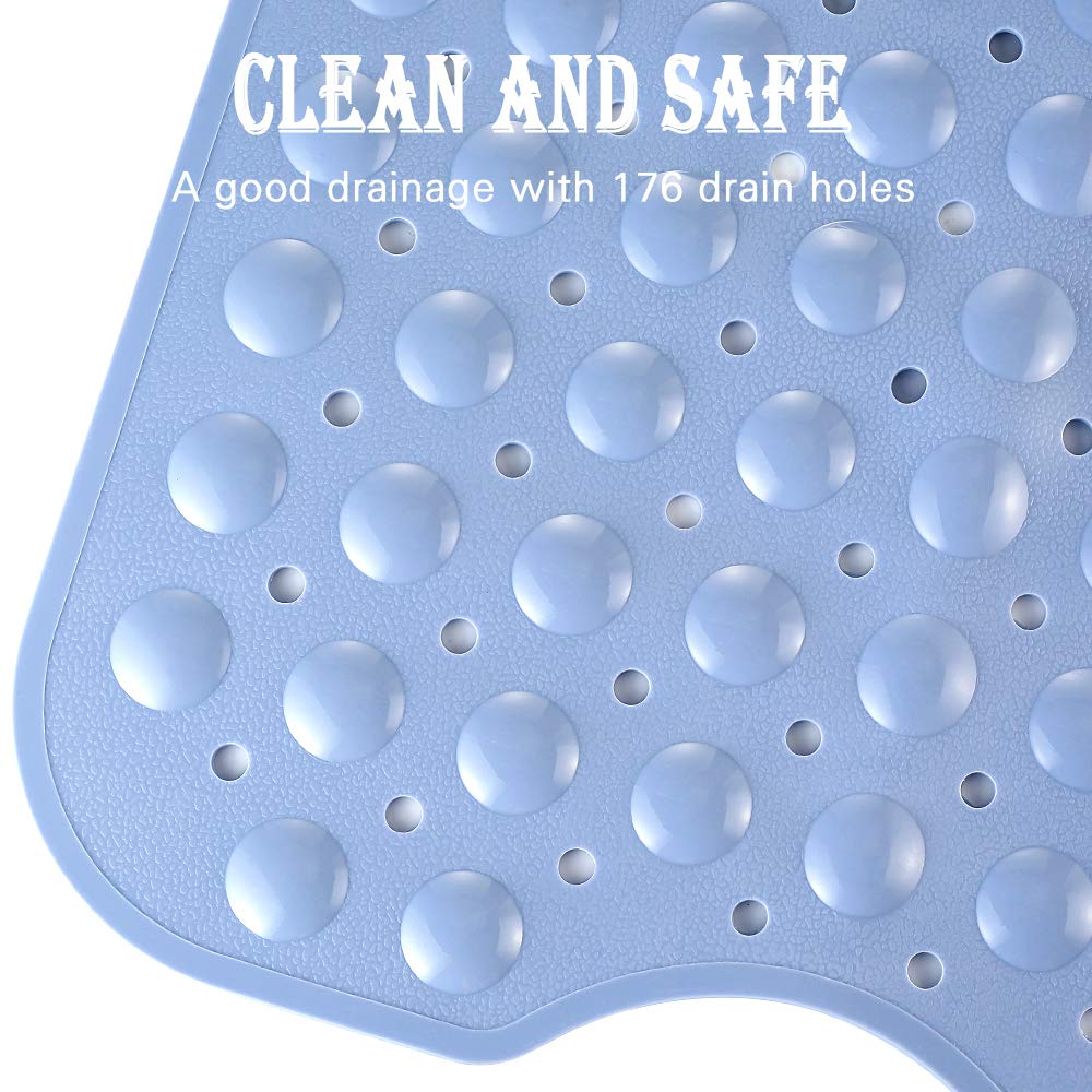 YINENN Bath and Shower Safety Mats 40x16 inch, Non Slip with Suction Cups for Bathroom Stall and Tub Floor, Extra Large and Machine Washable, Drain Holes Keep Bathtub Clean, Light Blue