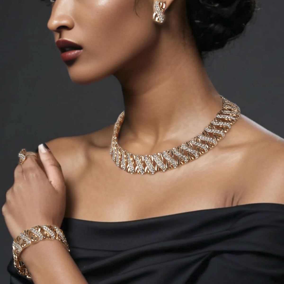 Nigeria Jewelry Sets for Women Africa Beads Jewelry Set Dubai Gold Wedding Bridal Fashion Jewelry Sets Womens Accessories, Choker Necklace 16 inch