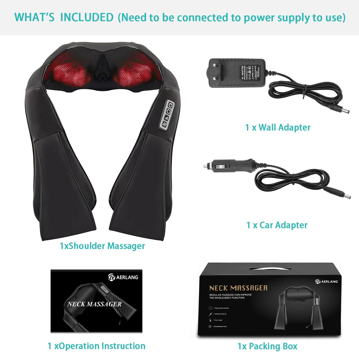 AERLANG Shiatsu Back and Neck Massager, Back Massager Deep Tissue Kneading Neck and Shoulder Massage with Heat, Electric Massage Pillow Mothers Day Gifts from Daughter Son(NOT Cordless)