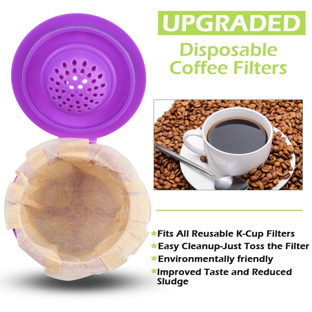 CAPMESSO Disposable Coffee Paper Filters, 100 Count Keurg Cup Coffee Filters Compatible with Keurg Brewers Reusable Single Serve 1.0 and 2.0 Coffee Maker (100 Count, Unbleached)