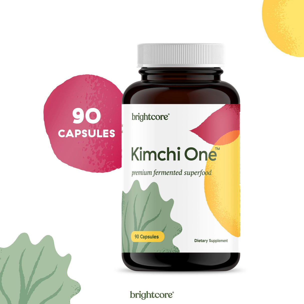 Brightcore Nutrition - Kimchi One, Kimchi Powder Capsules, Probiotics, Enzymes, & Antioxidant Supplement, Premium Gut Health Superfood for Overall Well Being, Gluten-Free, 90 Vegan Capsules