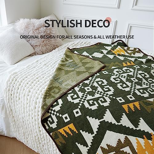 ACUSHLA Merino Wool Camp Blanket - Warm Thick Washable Large Outdoor Camping Sleeping Throw Blanket All Weather Aztec Style 63''X79''