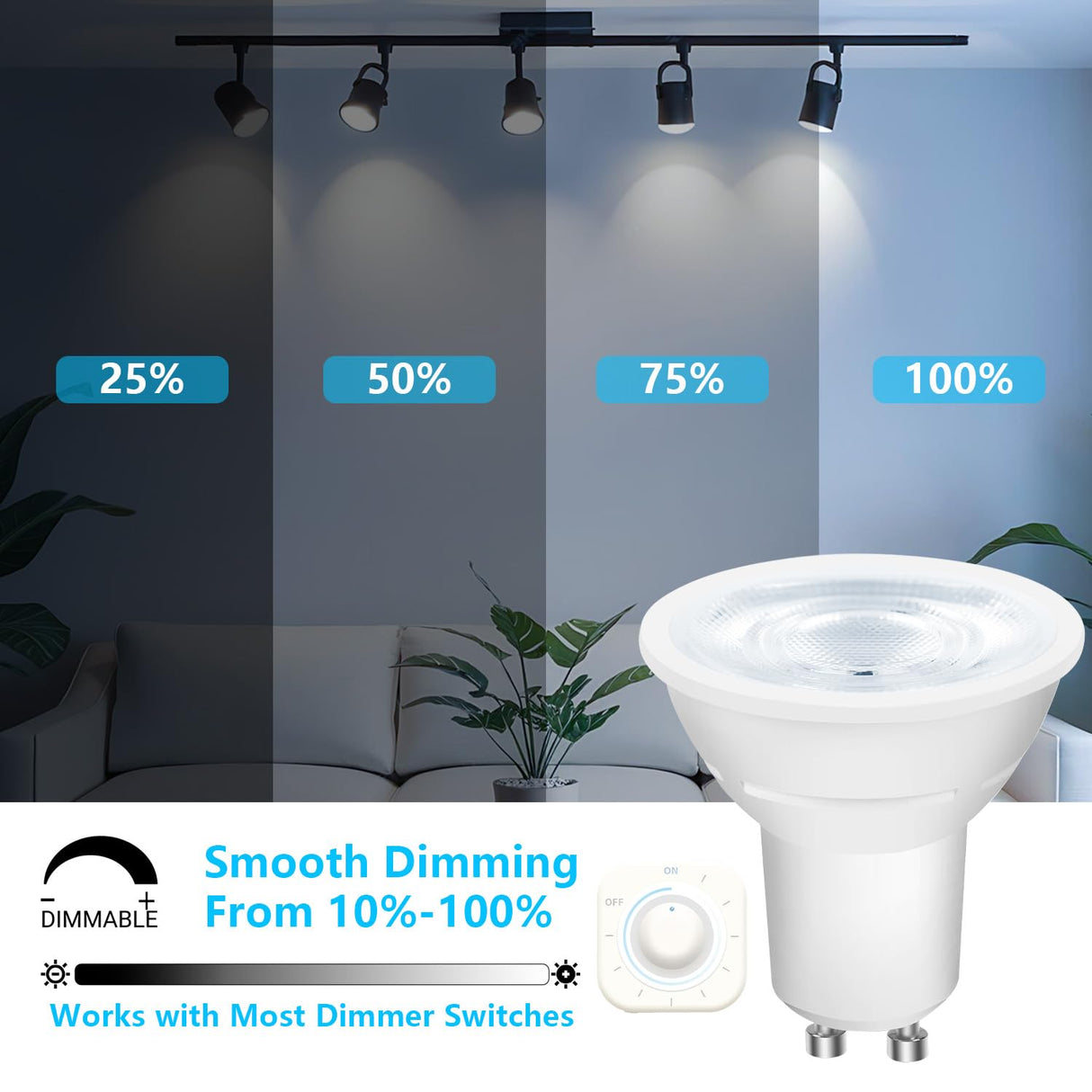 DAYBETTER GU10 LED Light Bulbs, Dimmable GU10 Bulb Replacement for Track Lighting, 5.5w Equivalent 50W, 500 LM Daylight White 5000K, MR16 LED Bulb for Kitchen, Range Hood, Living Room, 12 Pack