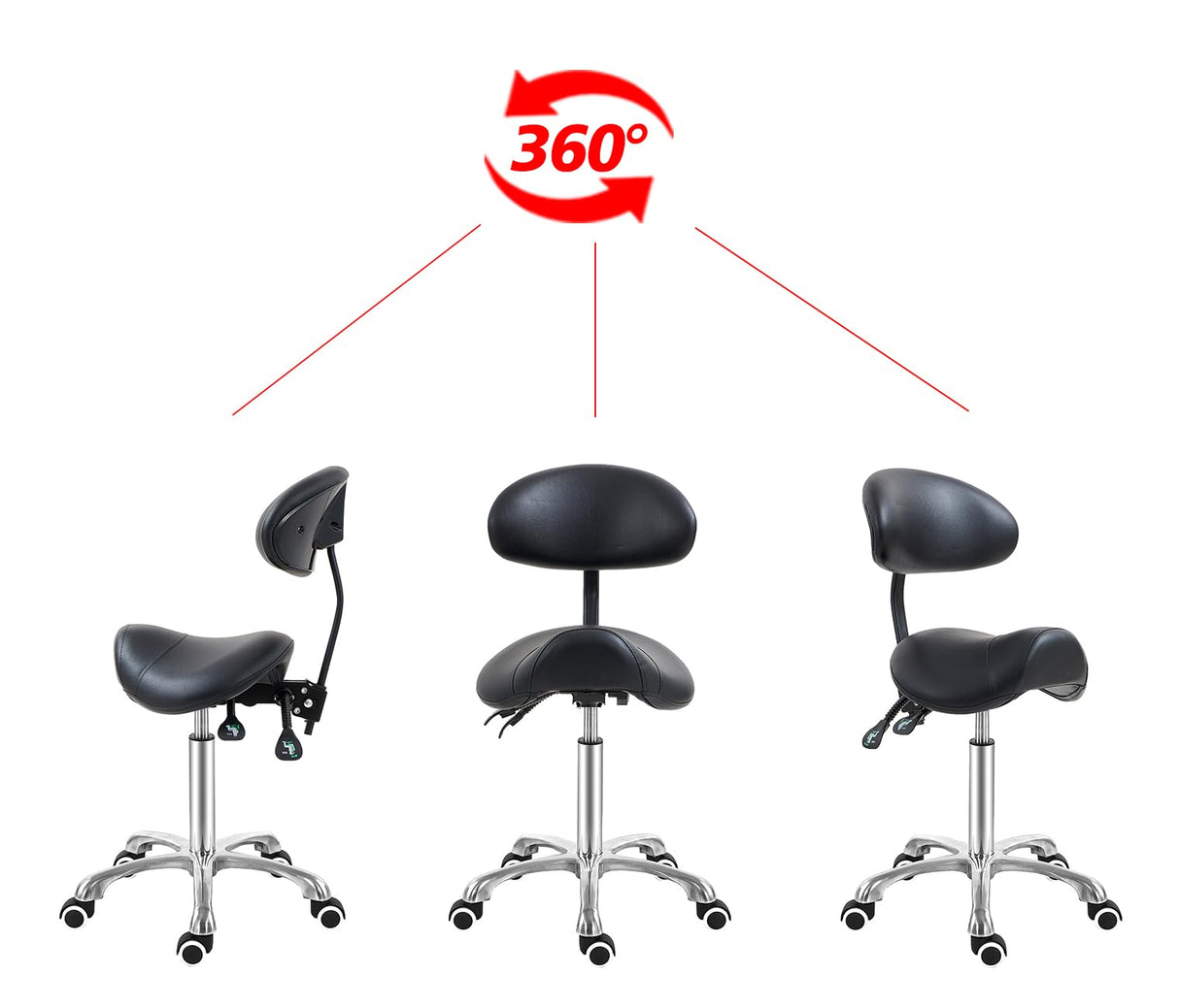 Antlu Saddle Stool Chair with Back Support, Ergonomic Esthetician Stool Chair for Salon Tattoo Spa Medical Dentist Clinic (with Backrest, Black)