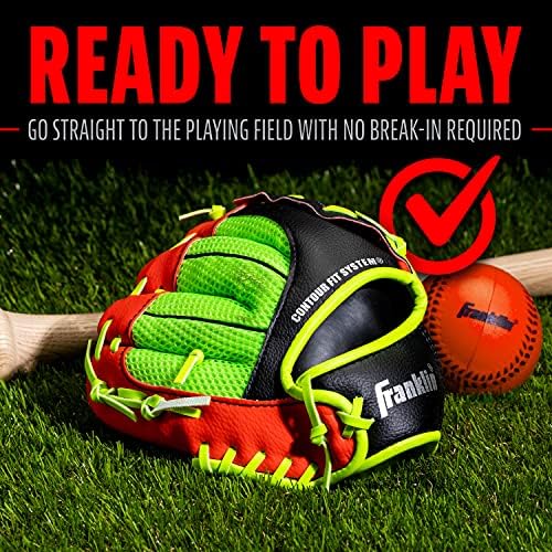 Franklin Sports Youth Teeball Glove - 9.0 Inch Neo-Grip Synthetic Leather Fielding Glove - Left & Right Handed Ready To Play with Ball