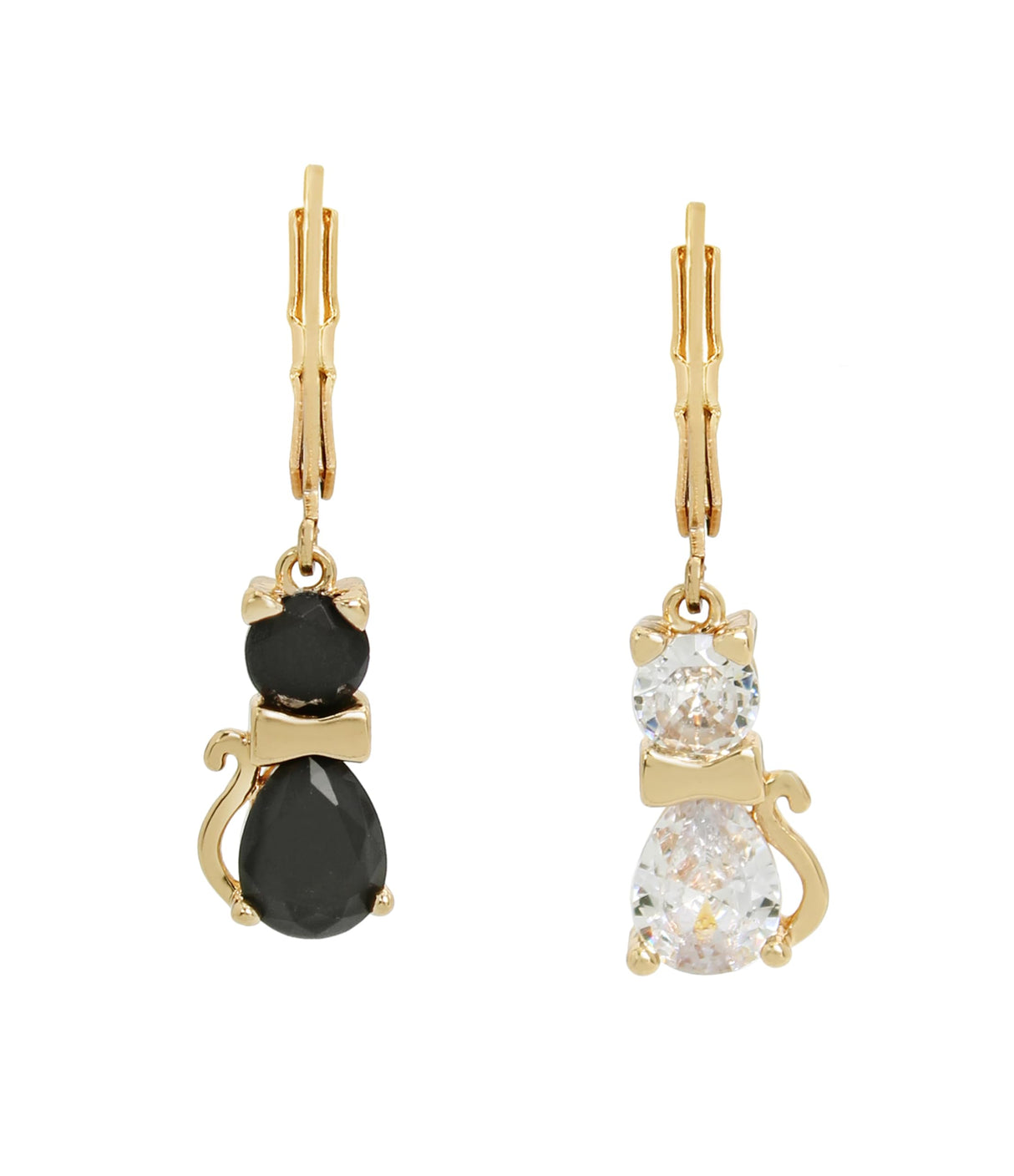 Betsey Johnson CZ Cat Mismatched Drop Earrings