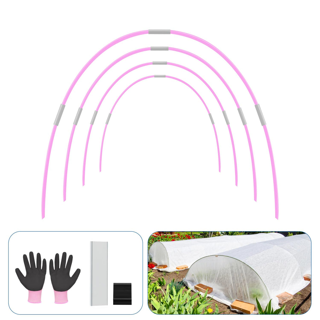 Garden Hoops 20pcs, Sunwuk Greenhouse Hoops for 1-3.5ft Wide Raised Bed, 5 Sets of 5.6ft Long Super Bendable Fiberglass Rods, Raised Planter Box Kit and Mini Greenhouse for Row Cover (S Size)