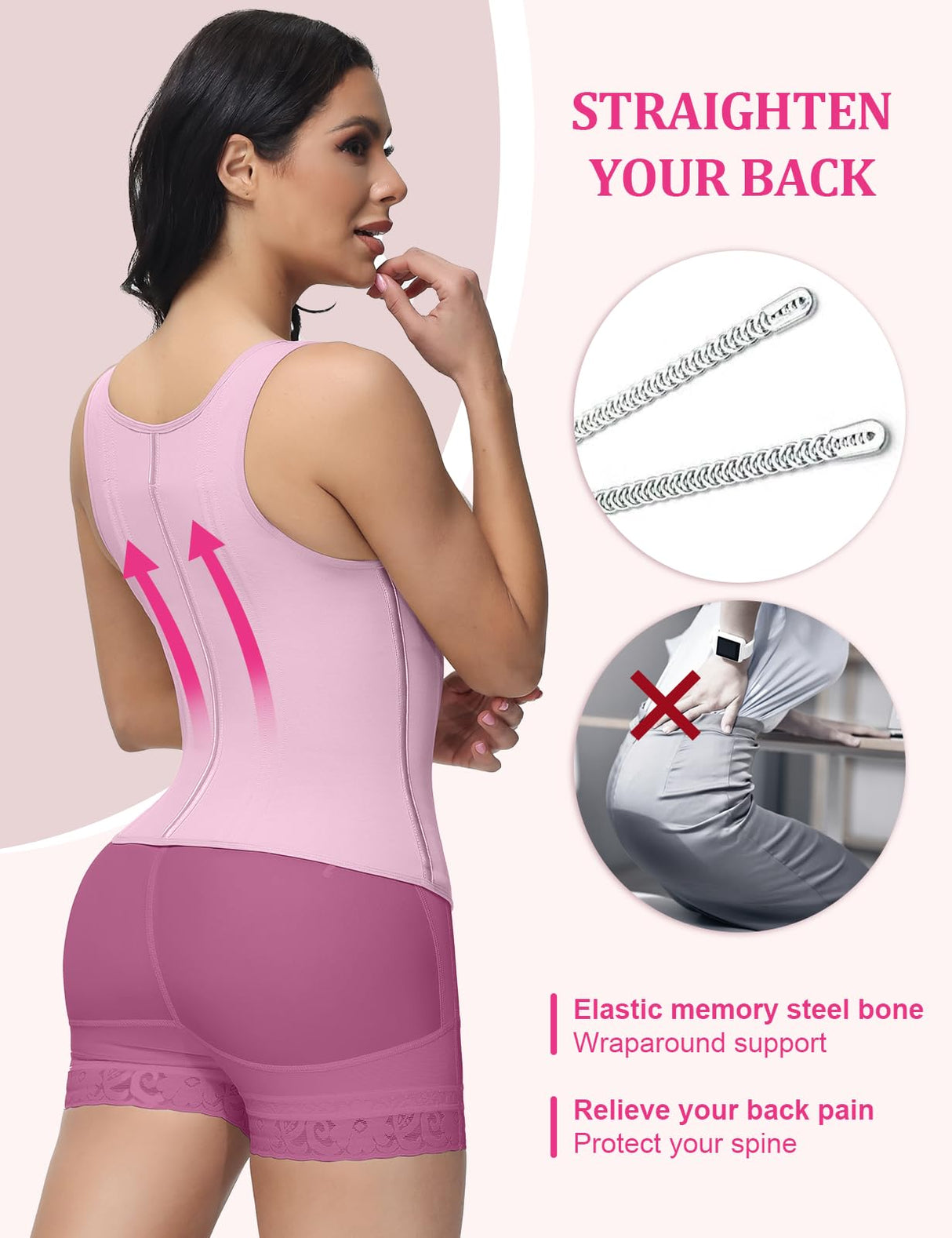 SHAPSHE Waist Trainer for Women, Tummy Control Sports Girdle, Workout Body Shaper with Adjustable Shoulder Strap Pink