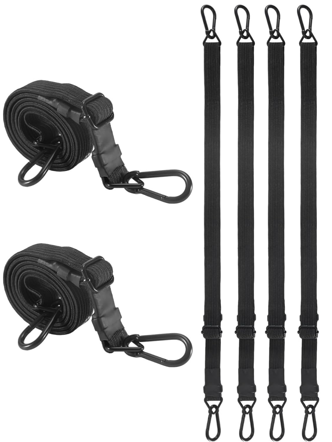24 Inch Adjustable Carabiner Bungee Cords with 190 Lbs Max Break Strength - Adjust from 17" to 24" - Heavy Duty Flat Carabiner Bungee Straps with Upgraded Hooks for Tents, Cargo, Luggage, etc (4 Pcs)