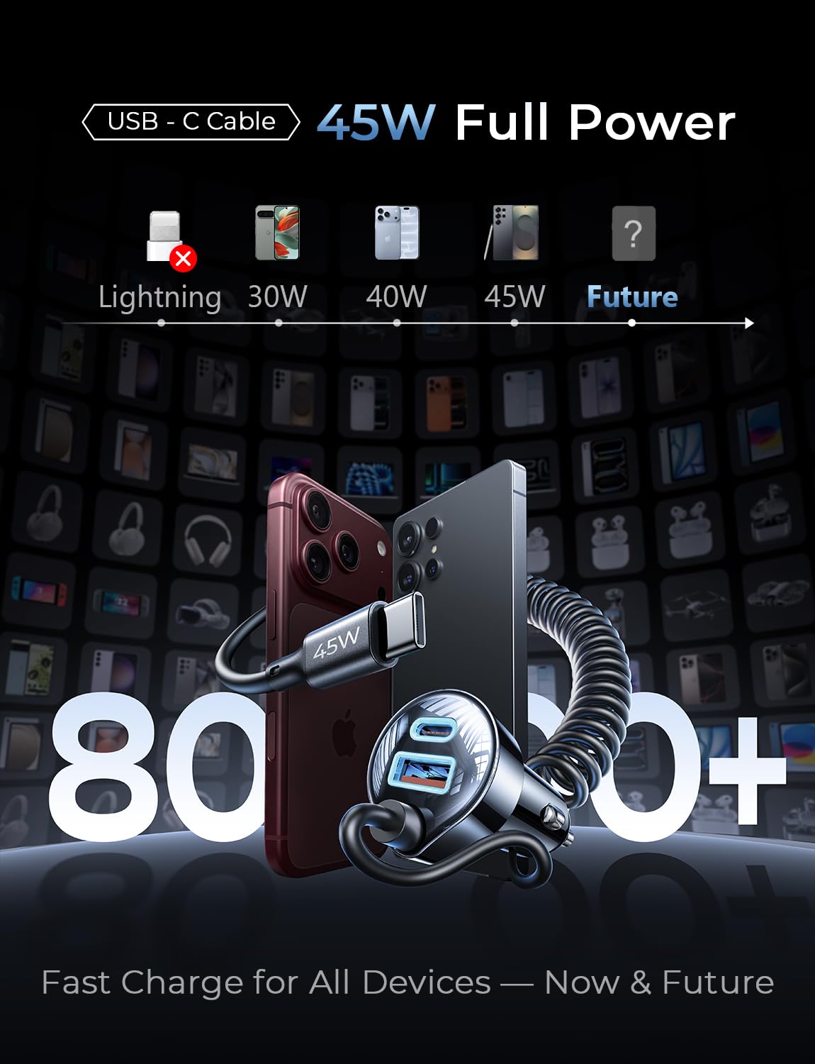 LISEN 90W for iPhone 18 17 16 Pro Max Car Charger USB C Fast Charge