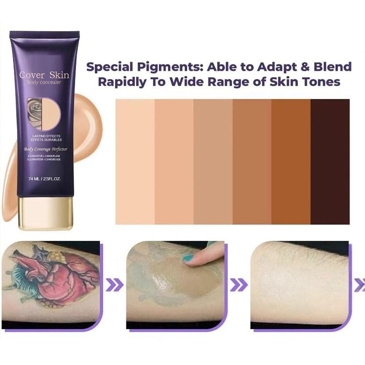 2 Pcs All Over Complexion Perfector,tattoo cover-up makeup waterproof, Transfer-Resistant Body Makeup, Body Coverage Perfector, Long Last Body Foundation