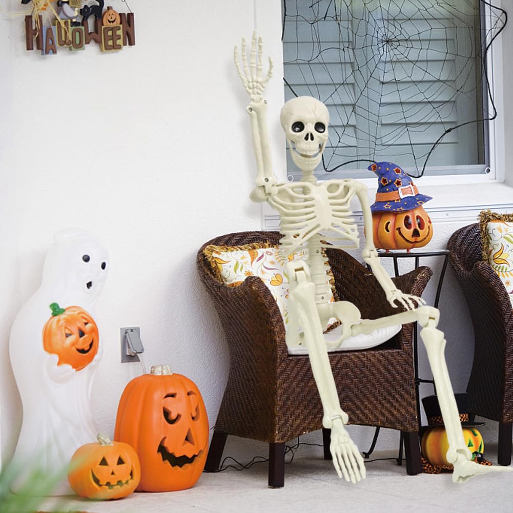 2 Pack 36in Posable Plastic Skeleton Halloween Decor - 3 ft Halloween Decor