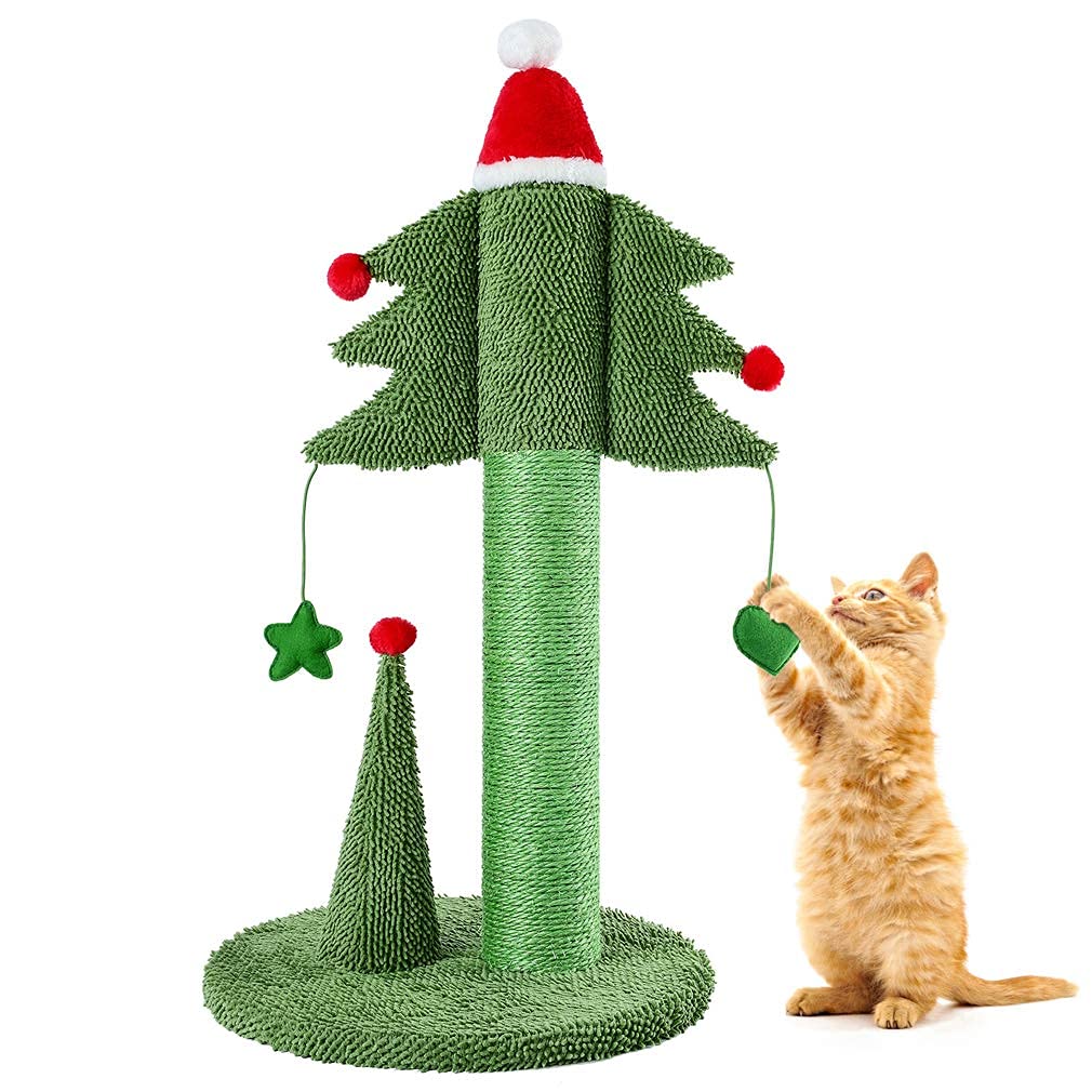 BOLUO Cat Scratching Post Tall Ceder Christmas Cat Trees for Adult Large Cats Scratcher Cute Toy Kitten Kitty Sisal Scratch with Teaser Ball Indoor Outdoor 31 inch