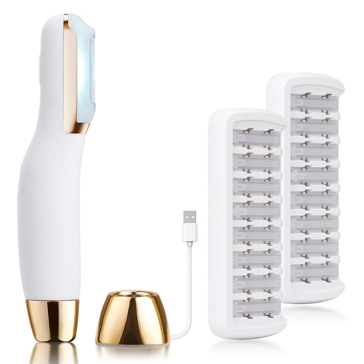 Dermaplane Razor for Women Face, Dermaplaning Tool for Exfoliating and Peach Fuzz, Facial Hair Removal with Sonic Edge Technology Beauty Tool with Wireless Charging & 16 Replaceable Blades(White)