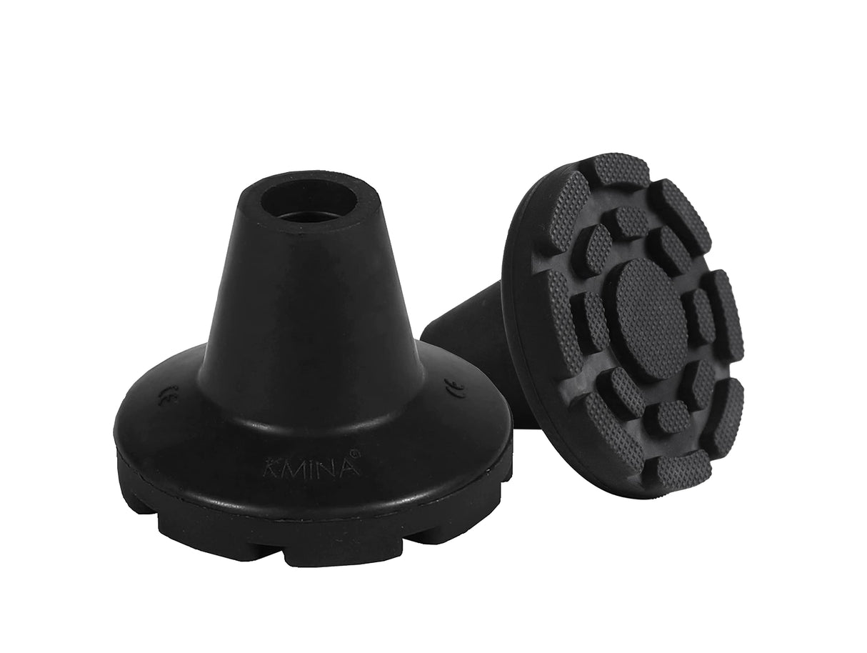 KMINA - Crutch Tips 7/8 inch Heavy Duty (x2 Units), All Terrain Crutch Tips Non Slip, Crutch Tip Replacement, Rubber Crutch Tips 7/8, Wide Crutches Tips, Black - Made in Europe