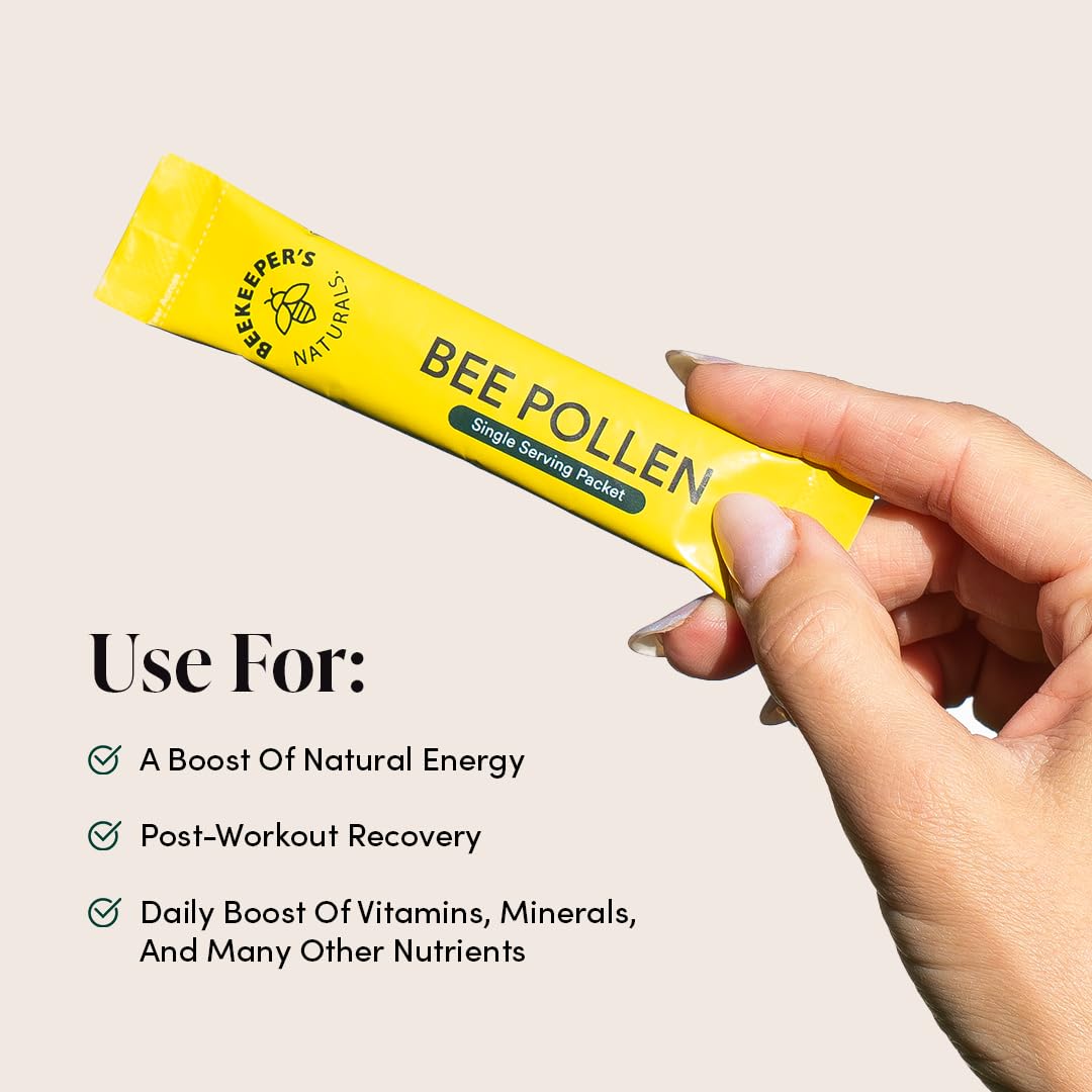 Beekeeper's Naturals - 100% Raw Bee Pollen Stick Packs, Natural Preserved Enzymes, Source of Vitamin B, Minerals, Amino Acids & Protein - Paleo & Keto Friendly, Gluten Free (15ct)