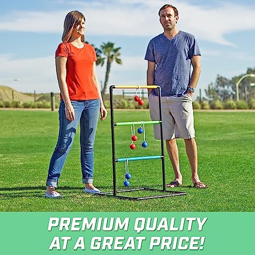GoSports Ladder Toss Indoor & Outdoor Game Set with 6 Soft Rubber Bolo Balls and Travel Carrying Case - Choose Pro or Classic