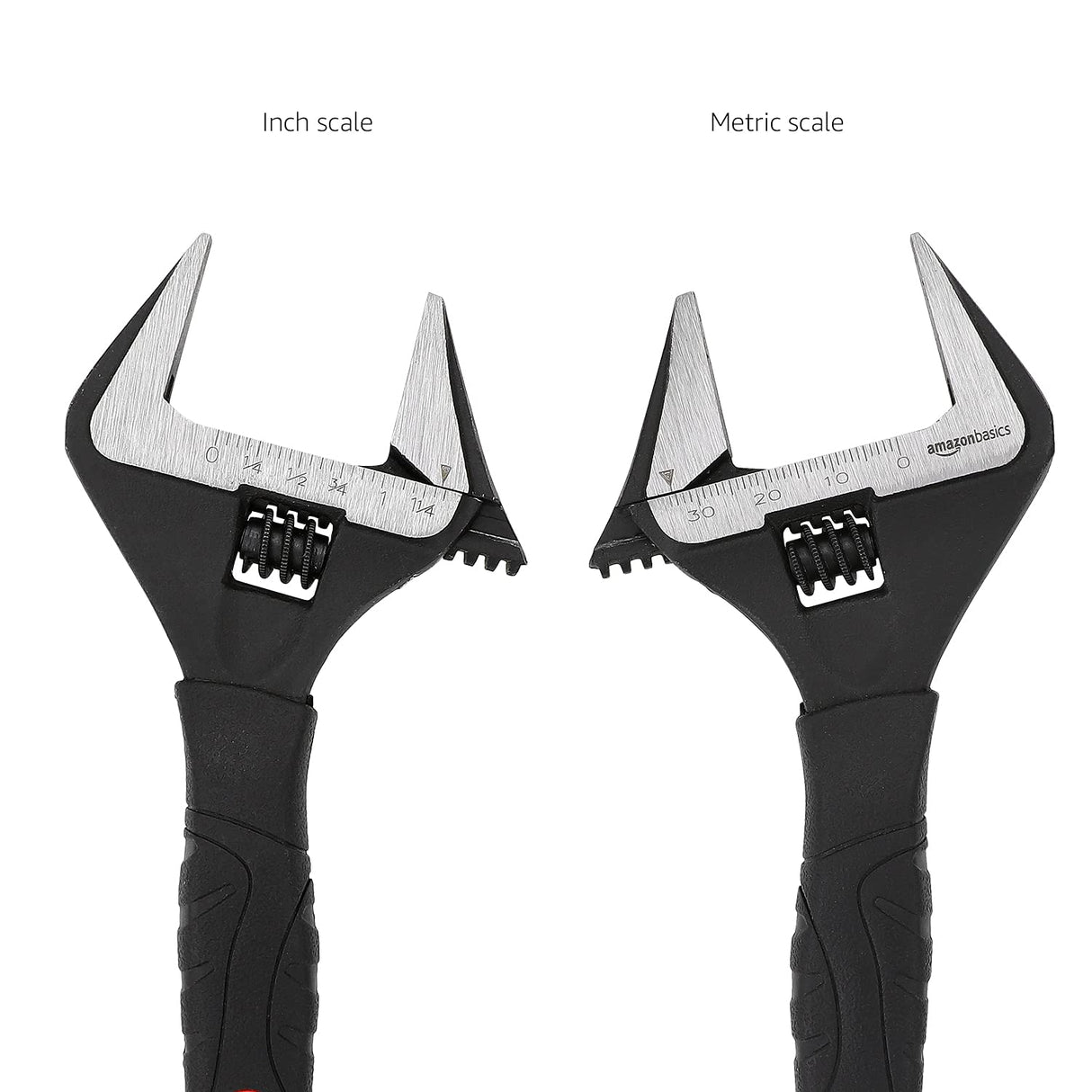 Amazon Basics 4-Piece Wide Jaw Adjustable Wrench Set with Soft Grip, Includes: 6-inch (150mm), 8-inch (200mm), 10-inch (250mm), 12-inch (300mm)