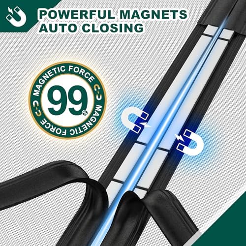 Magnetic Screen Door, Fits Door Size 60" X 80", Door Mesh with Magnetic Closure and Super Strong Magnets, Heavy Duty Double Opening for Sliding Patio and French Doors