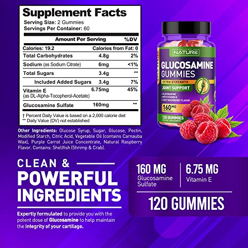 Glucosamine Gummies with Vitamin E - Advanced Joint Support Gummy Supplement, High Potency Antioxidant & Inflammatory Response, Comfort for Back, Knees, Hands, Non GMO, 120 Extended Delivery Gummies